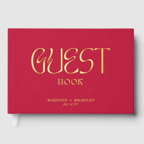 Real Foil Elegant Red Calligraphy Script Wedding Foil Guest Book