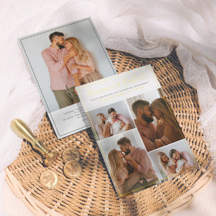 Real Foil Elegant Script 5 Photo Collage Wedding Foil Invitation