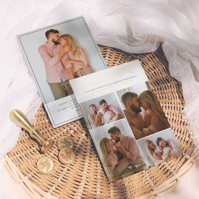 Real Foil | Elegant Script 5 Photo Collage Wedding Foil Invitation (Creator Uploaded)