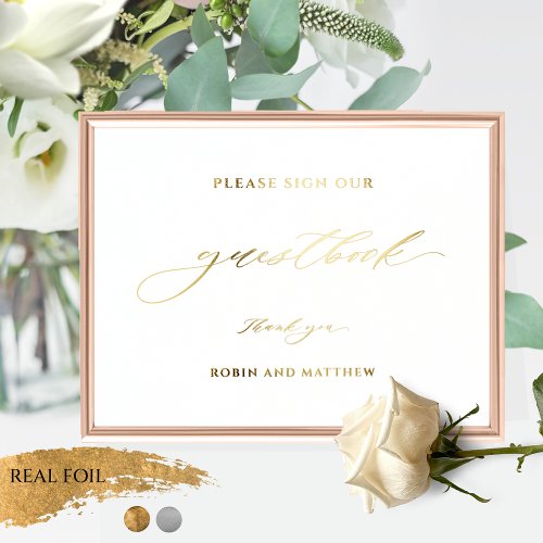  Real Foil Elegant Script Wedding Guestbook Sign