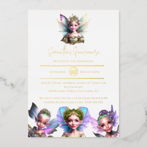 Real foil fairy enchanted fairytale quinceanera 15 foil invitation