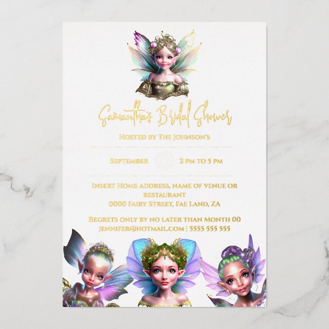 Real foil fairy gold fairytale magic bridal shower foil invitation (Front)