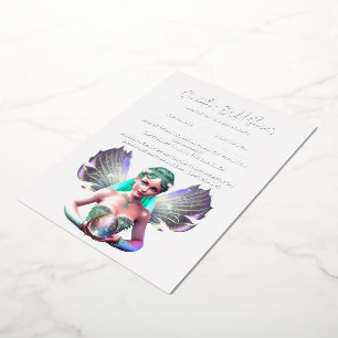 Real foil fairy princess bride iridescent wings invitation