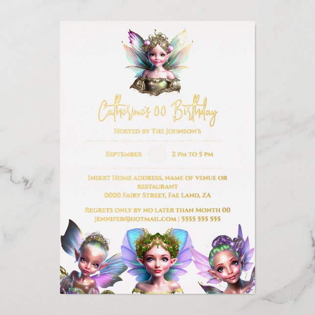 Real foil fairy princess pixie girls DIY age  Foil Invitation (Front)
