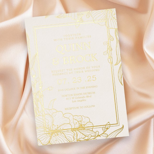 Real Foil Floral Gold Foliage Wedding Invitation (Creator Uploaded)