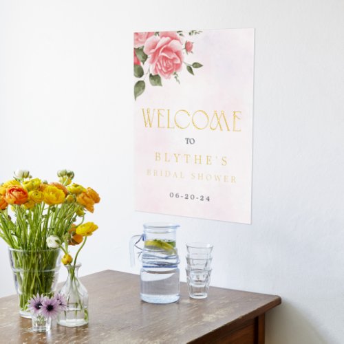 Real Foil Floral Watercolor Welcome Sign