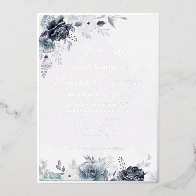 real foil floral wedding invitation foil invitatio foil invitation (Front)