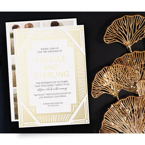 Real Foil Geometric Shape Wedding Photos Foil Invitation