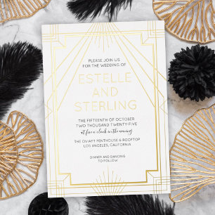 Real Foil Geometric Shape Wedding Photos Foil Invitation