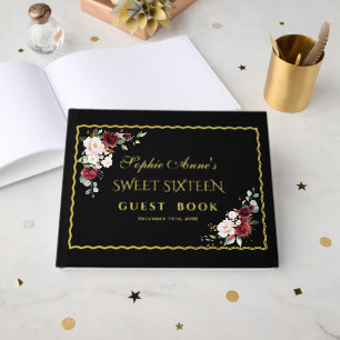 Real Foil Gold Frame Black Sweet Sixteen Party Foil Guest Book
