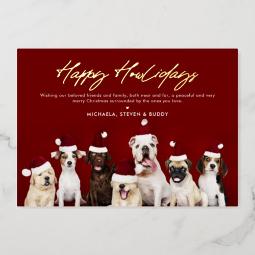 REAL FOIL Gold Happy Howlidays Cute Christmas Dogs Foil Holiday Card