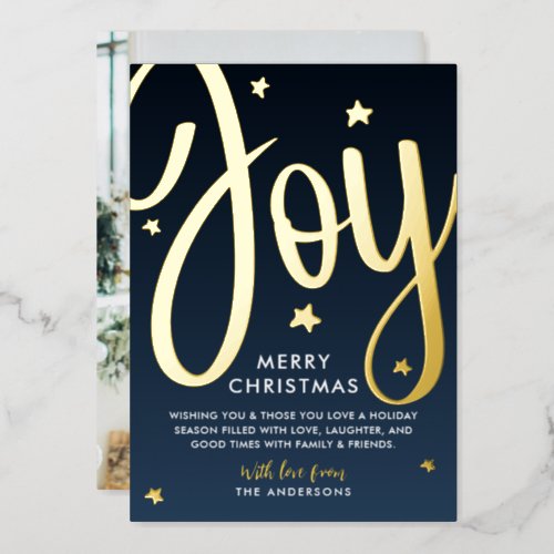 REAL FOIL Gold Joy Christmas Photo Foil Holiday Card