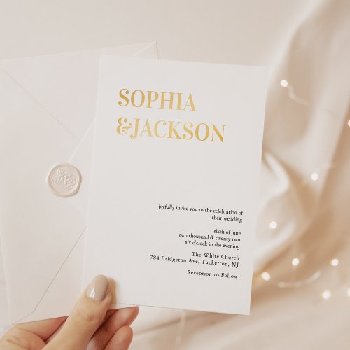 Real Foil Gold Modern Minimal Calligraphy Wedding Foil Invitation