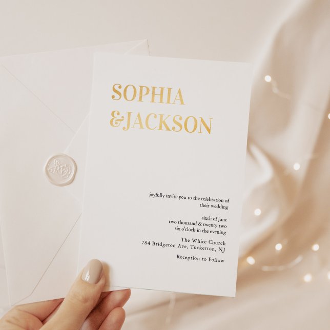 Real Foil Gold Modern Minimal Calligraphy Wedding Foil Invitation (Creator Uploaded)