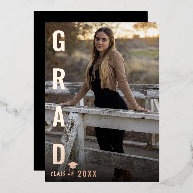 Real Foil GRAD Graduation Photo Announcement  (Front/Back)