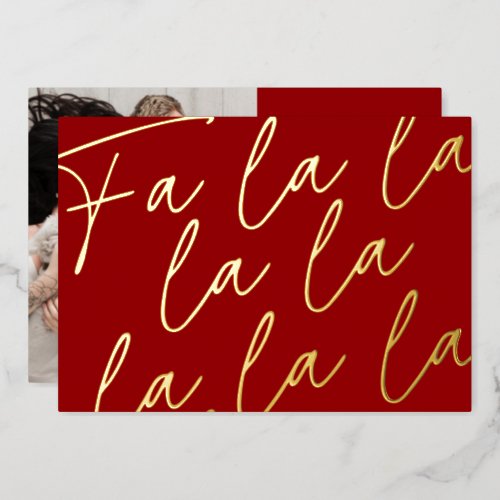 REAL FOIL Handwritten Fa La La La Photo Christmas Foil Holiday Card