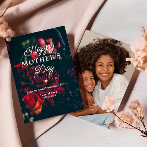 REAL FOIL Happy Mothers Day Dark Floral Photo Foil Holiday Card