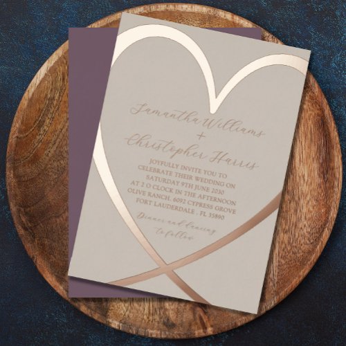 Real Foil Heart Champagne  Dusty Rose Wedding  Foil Invitation