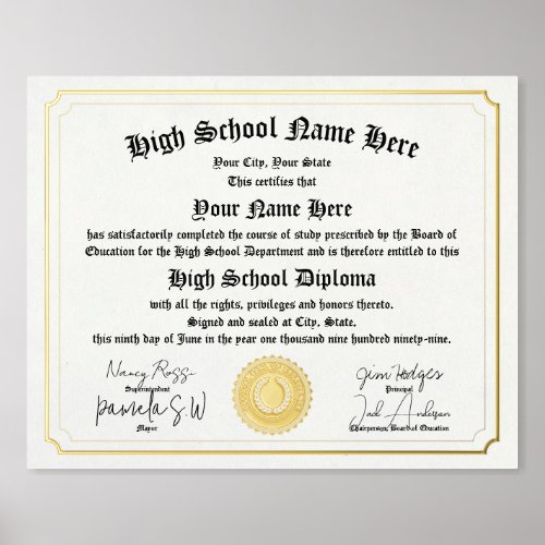 Real foil High School Diploma GED homeschool  Foil Prints