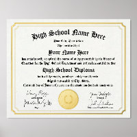 Real foil High School Diploma, GED, homeschool 