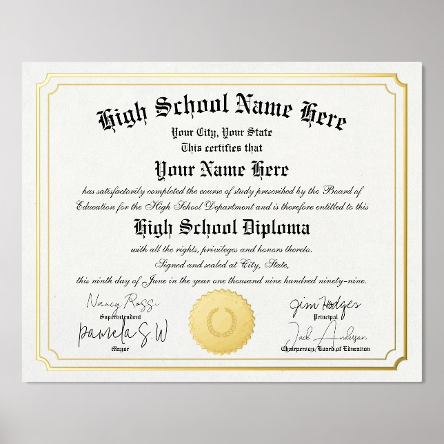 Real foil High School Graduate Diploma homeschool  Foil Prints (Front)
