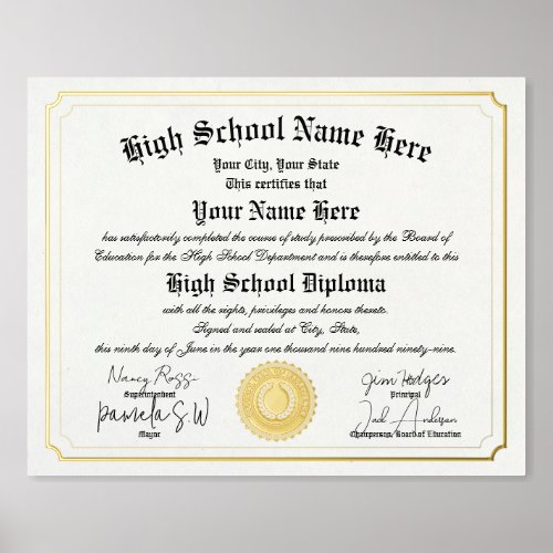 Real foil High School Graduate Diploma homeschool  Foil Prints