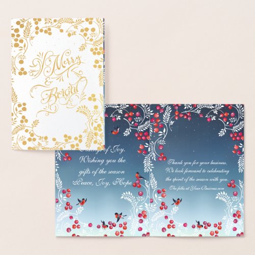 Real Foil Holly Berries  Leaves Business Holiday Foil Card