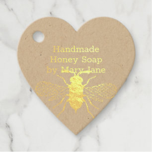 Real FOIL Honey BEE Handmde Craft Product Natural Foil Favor Tags
