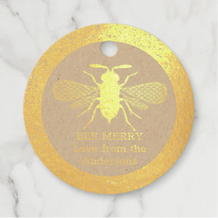 Real Foil Honey BEE Merry Christmas Gifts Favors Foil Favor Tags