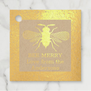Real Foil Honey BEE Merry Christmas Gifts Favors Foil Favor Tags