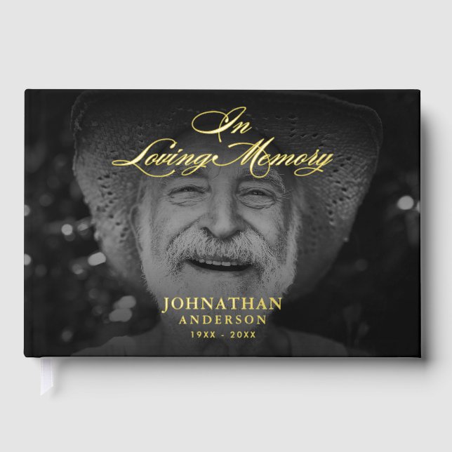 *REAL FOIL* In Loving Memory Elegant 2-Photo Foil Guest Book (Front)