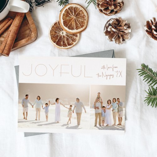 Real Foil  Joyful 2 Photo Minimalist Christmas  Foil Holiday Card