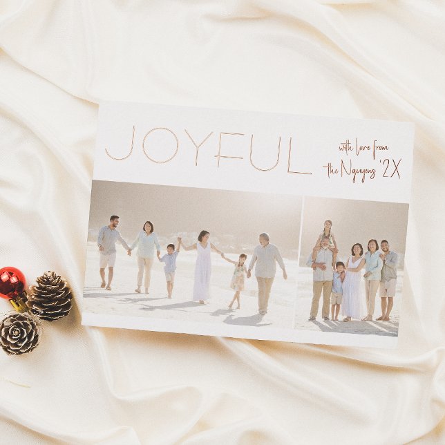 Real Foil | Joyful 2 Photo Minimalist Christmas  Holiday Card (Creator Uploaded)