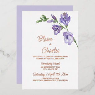 Real Foil Lavender and Green Wedding Invitation Foil Invitation