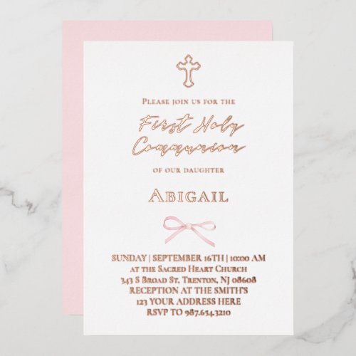 real foil little pink bow First Holy Communion