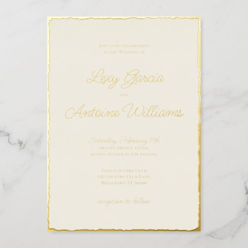 Real Foil Luxe Gold Edge Ecru Wedding Invitation