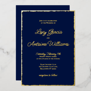 Real Foil Luxe Gold Edge Navy Blue Invitation