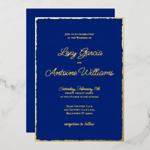 Real Foil Luxe Gold Edge Royal Blue Invitation