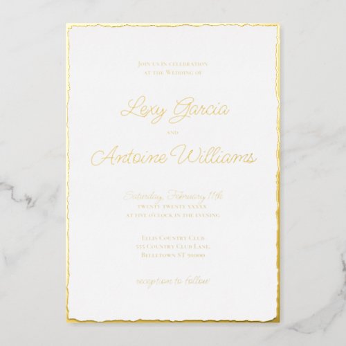 Real Foil Luxe Gold Edge White Wedding Invitation