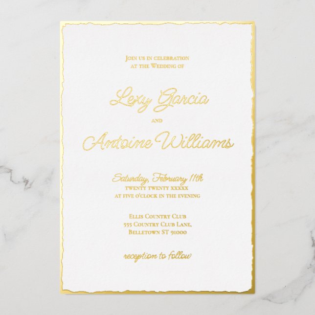 Real Foil Luxe Gold Edge White Wedding Invitation (Front)