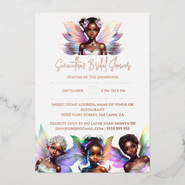 Real foil melanin fairy rose gold luxurious glam foil invitation (Front)