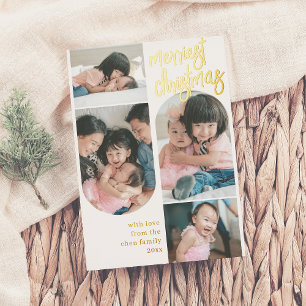 Real Foil Merriest Christmas Arch 4 Photo Foil Holiday Card