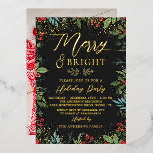 Real Foil Merry & Bright Photo Christmas Party Invitation