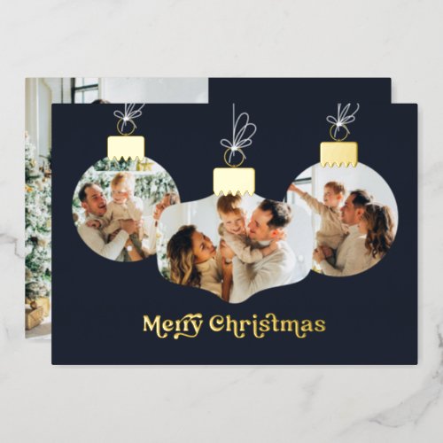 REAL FOIL Merry Christmas Photo Ornaments Foil Holiday Card