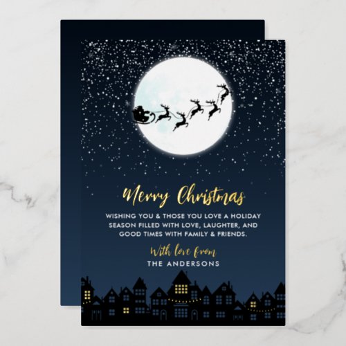 REAL FOIL Merry Christmas Santas Sleigh Foil Holiday Card