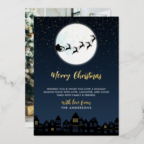 REAL FOIL Merry Christmas Santas Sleigh  Photo Foil Holiday Card