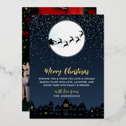 REAL FOIL Merry Christmas Santas Sleigh  Photo Foil Holiday Card