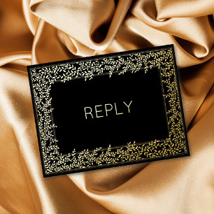 Real Foil Minimal Leaf Foliage Meal RSVP  Invitation Postcard