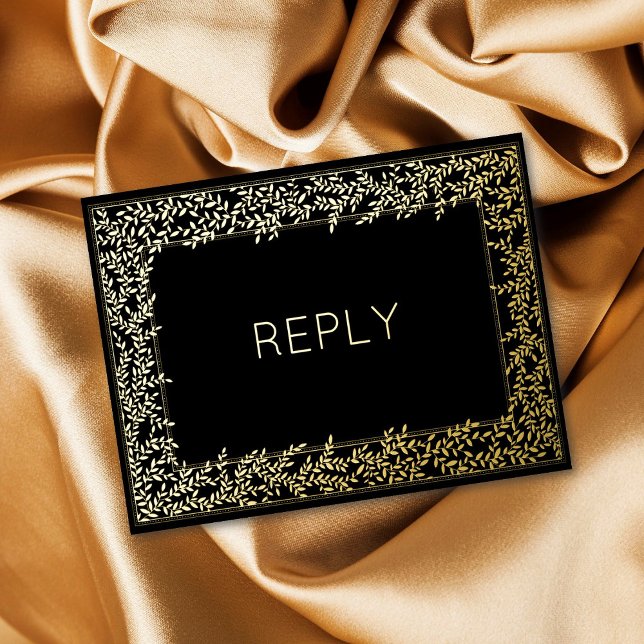 Real Foil Minimal Leaf Foliage Meal RSVP  Invitation Postcard (Creator Uploaded)