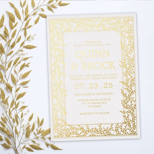 Real Foil Minimal Leaf Gold Foliage Wedding Foil Invitation